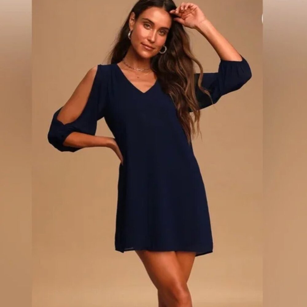 Lulus Shifting Dears Navy Long Sleeve Dress